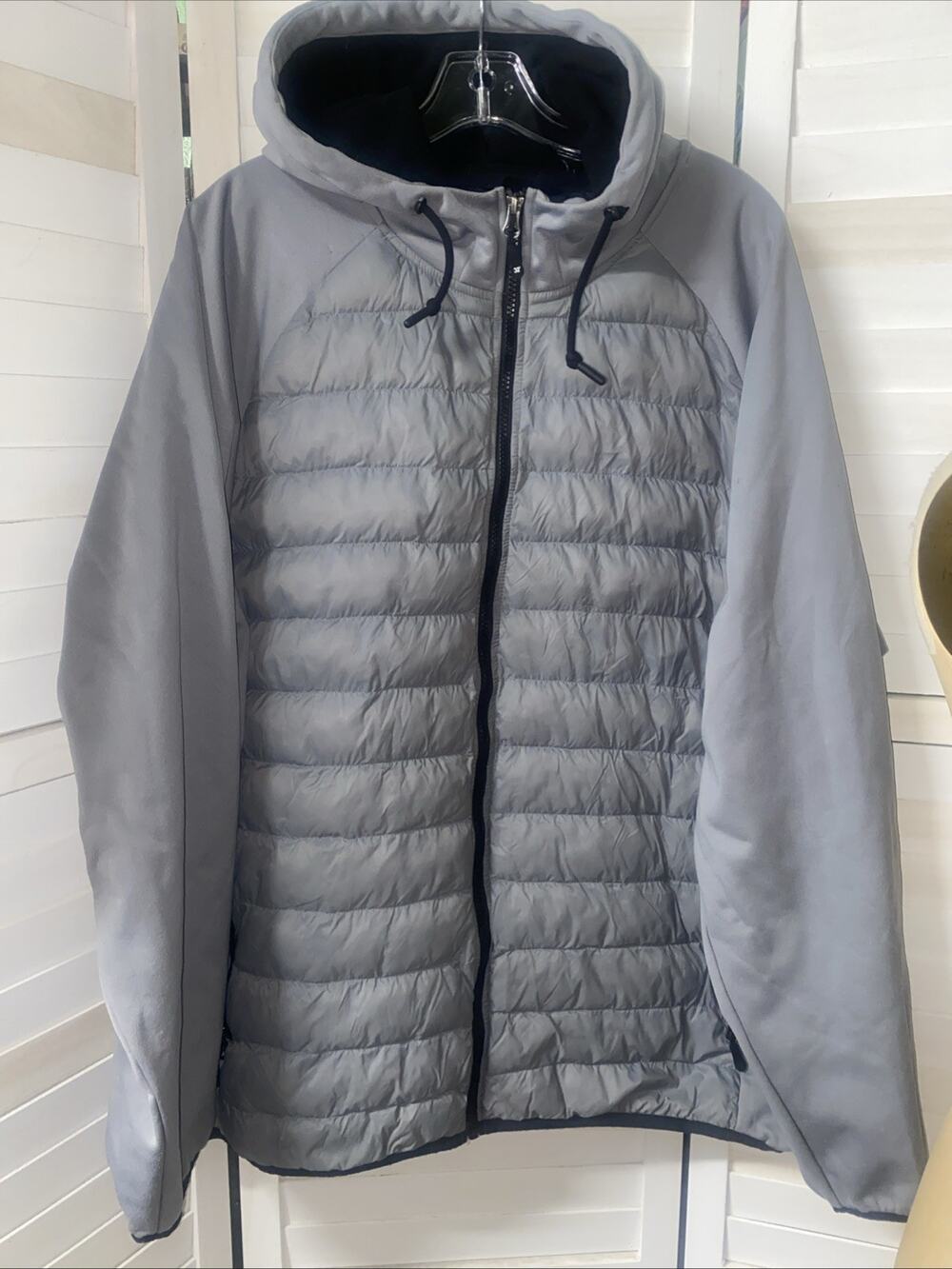 32 Degrees Heat Black Gray PUFFER Vest JACKET Full Zip Hooded Sz XXL